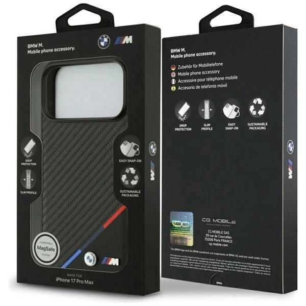BMW M Carbon Tricolor Line Case with MagSafe for iPhone 17 Pro Max 6.9" Black - BMHMP17X23PUDTK