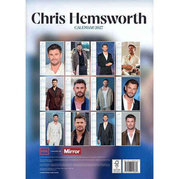 Chris Hemsworth A3 Calendar 2027, Wall Calendars, Month To View, Entertainment, Gift