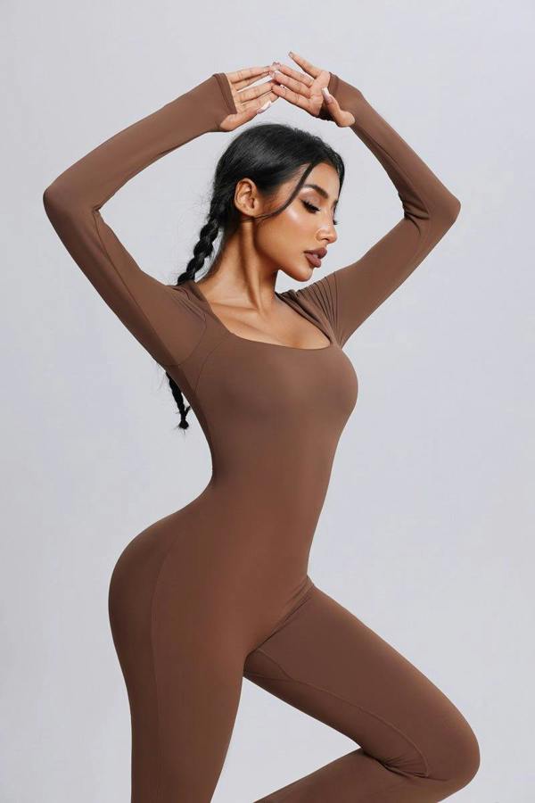 Anniou Square Neck Flared Yoga Jumpsuit