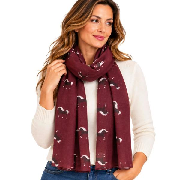 Love EMVY Unicorn Print Lightweight Scarf - Burgundy