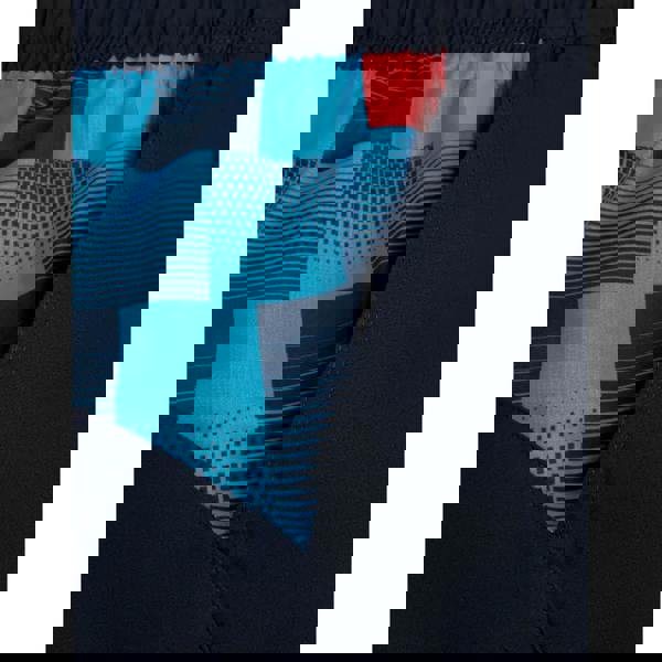 Speedo Sport blue red 16-inch watershorts with black and blue geometric pattern