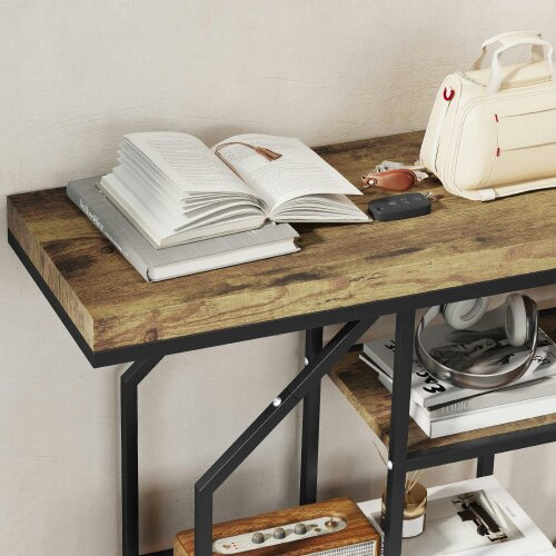 Wyld Haus Reello Metal And Wooden Rustic Brown 4 Tier Industrial Console Table