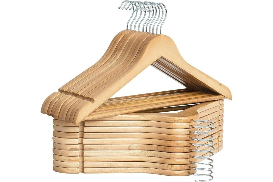 Dyzi 20 Pack Wooden Clothes Hangers With Non Slip Bar