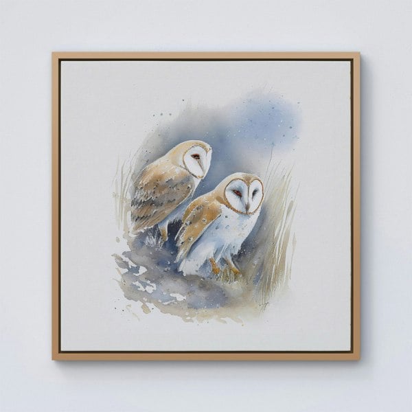 Warren Reed Barn Ano Owls Watercolour Framed Canvas