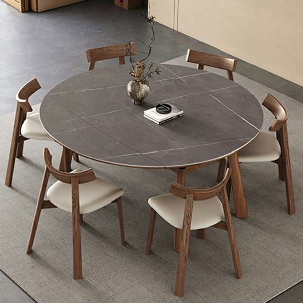 Aitken Round Folding Dining Table, Solid Wood with folding dining table chairs