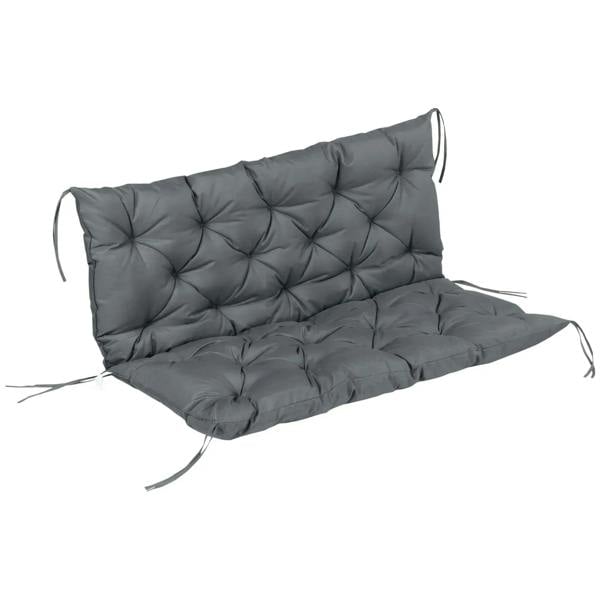 Dark grey tufted swing cushion with backrest and loose tie cords