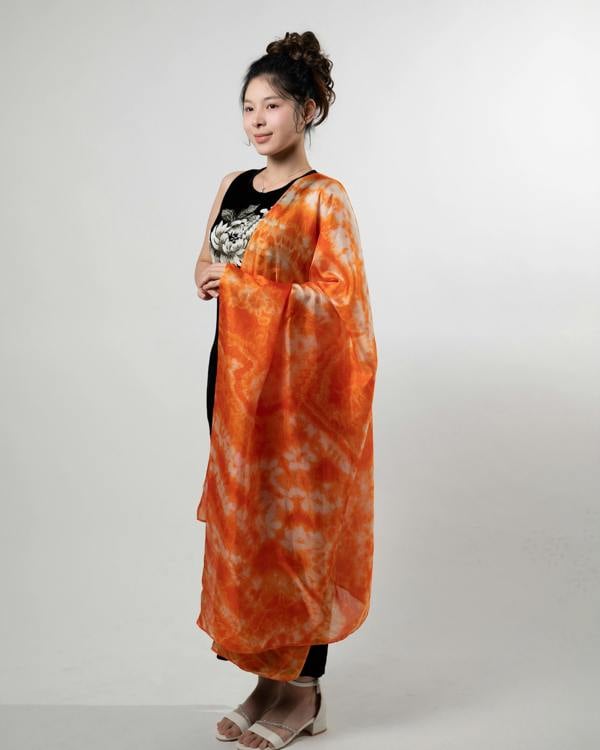 Orange Shibori Silk Scarf – Hand-Dyed Mulberry Silk, Beach & Pool Wrap