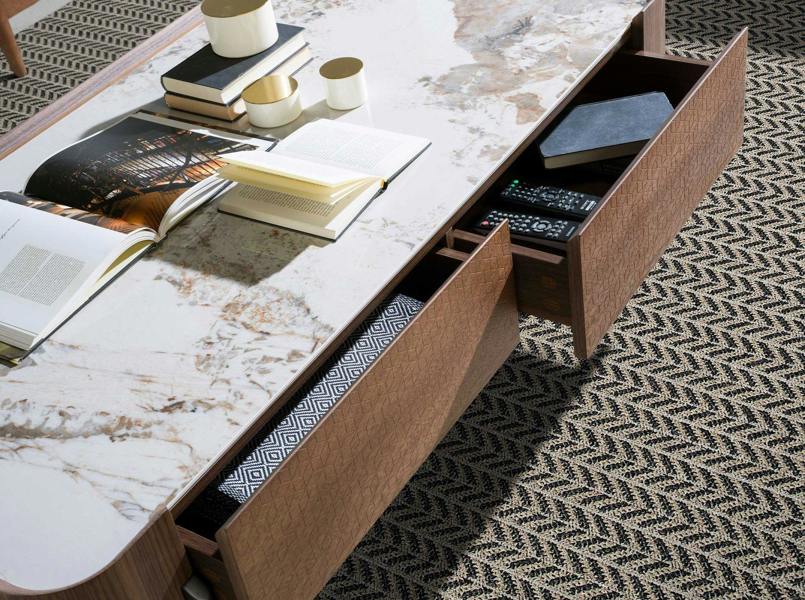 Angel Cerdá Rectangular coffee table in porcelain marble, walnut and dark metallic steel 2131