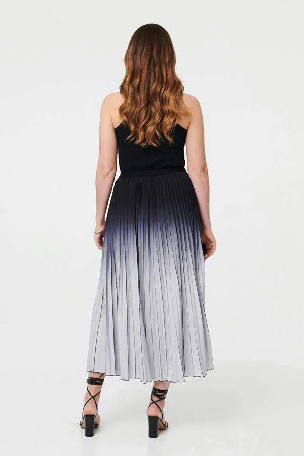 Black | Ombre Pleated High Waist Maxi Skirt