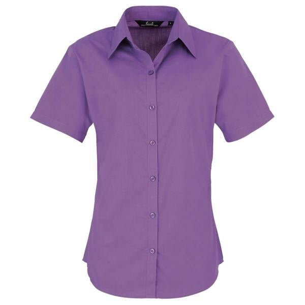 Premier Short Sleeve Poplin Blouse / Plain Work Shirt - Rich Violet