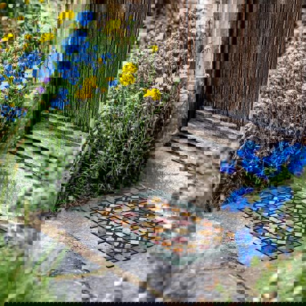 Nicoman Elegant Tile Effect Doormat - Blue Edge