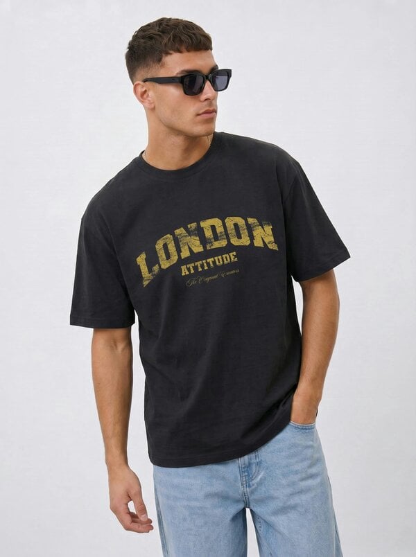 London Attitude Original Creators Premium Organic Cotton T-Shirt with Vintage Yellow Logo