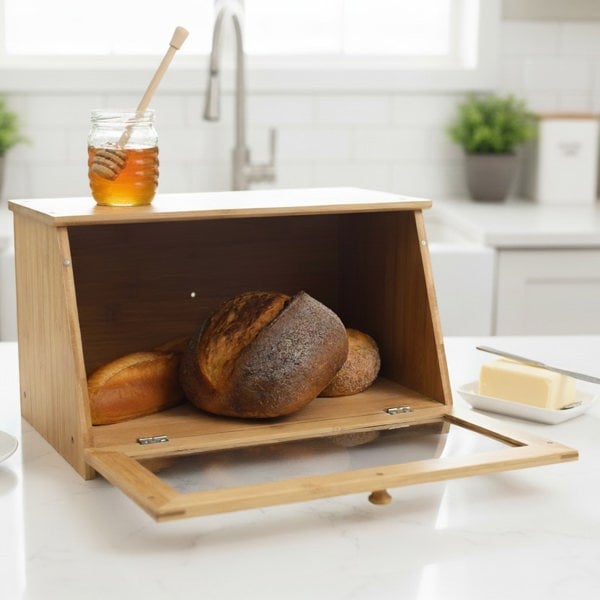 Maison des Cadeaux Bamboo Bread Bin with Acrylic Window