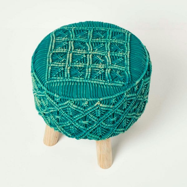 HOMESCAPES Willow Macrame Footstool - 43 cm Tall