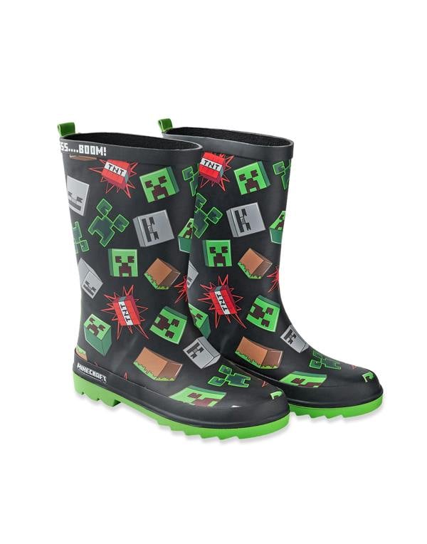 Minecraft Boys Black Character Icon Wellington Boots without Handles