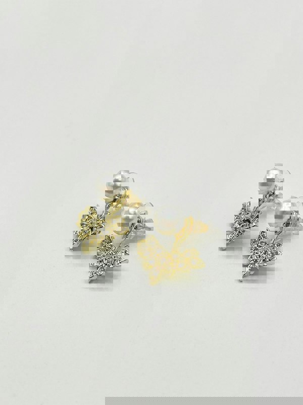 SVNX Pearl Leaf Earrings in Light Gold Plating - Gift Boxed