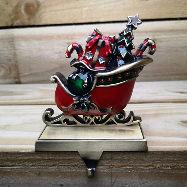 Samuel Alexander 16cm Premier Present Filled Sleigh Christmas Stocking Hanger in Red and Green