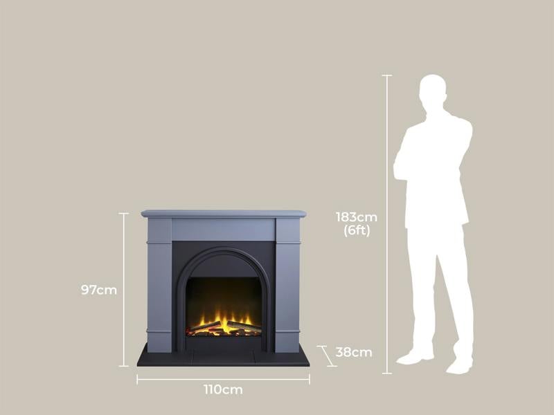 Adam Chesterfield Electric Fireplace Suite in Grey & Charcoal Grey, 44 Inch