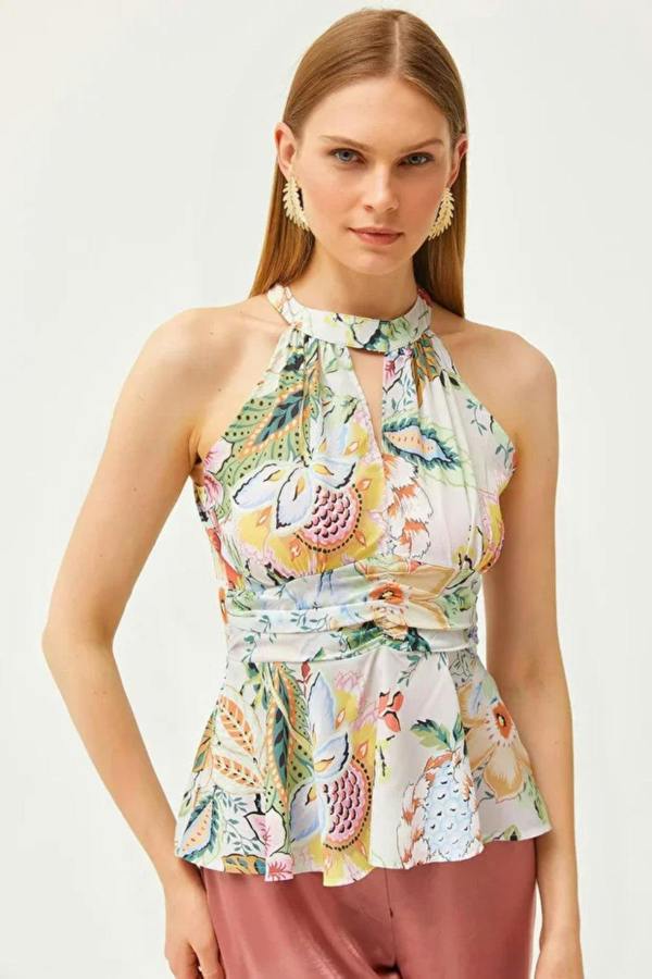 Hoxton Gal Halter Neck Crepe Blouse with Waist Detail