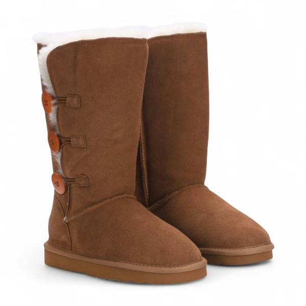 Infinity Leather Women's Sheepskin Suede Tan Button Warm Winter Calf Boots - Willow
