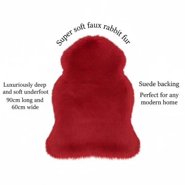 HomeSpace Direct Luxury Faux Rabbit Fur Rug Red