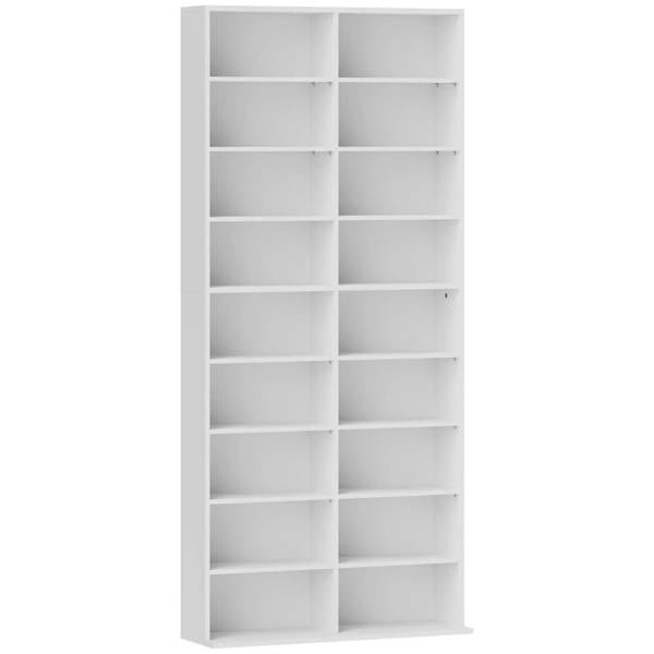 White CD storage tower with 20 square open compartments for organizing discs