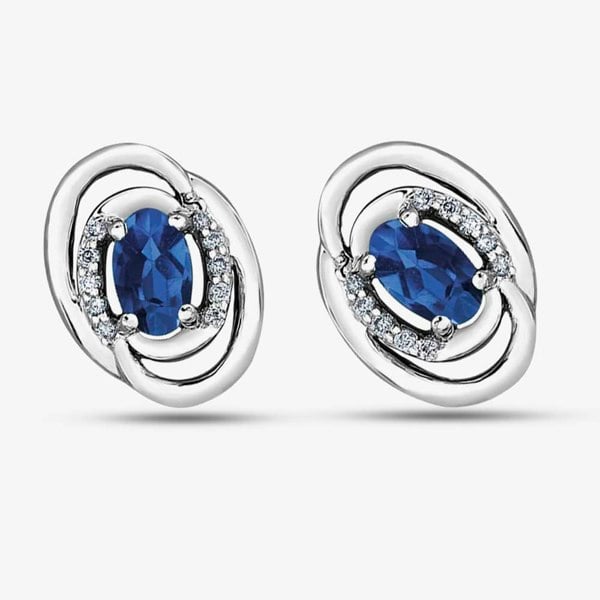 T. H. Baker 9ct White Gold Oval Sapphire and Diamond Swirl Stud Earrings E3417W-10 SAPH