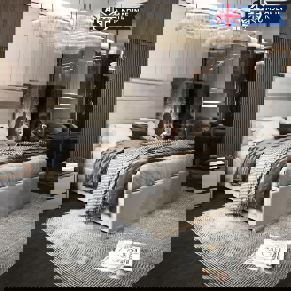 Casa Magna Bentley Upholstered Soft Velvet Metal Bed Frame - Cream