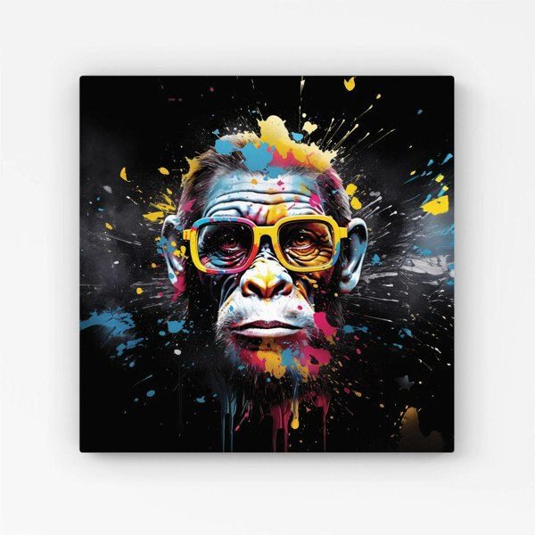 Warren Reed Coloured Splash Art Monkey Face Canvas