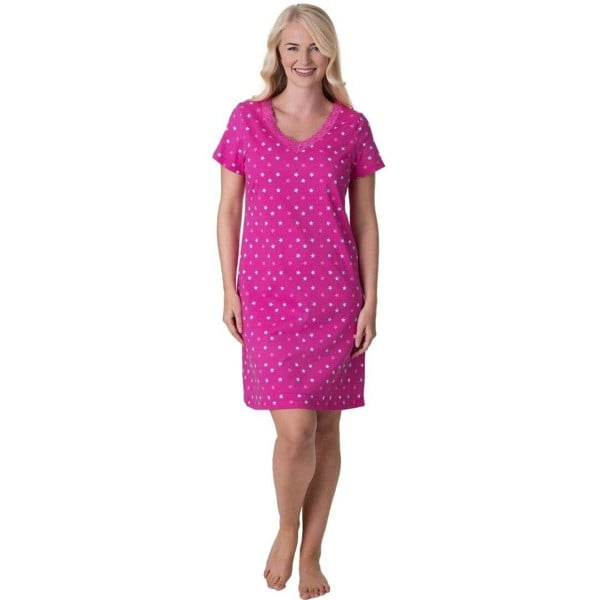 Camille Womens Soft Cotton Summer Nightdresses - fuchsia star