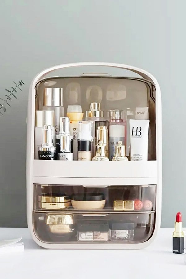 Living and Home Cosmetic Makeup Storage Organiser Skincare Display Box Case With Portable Handle