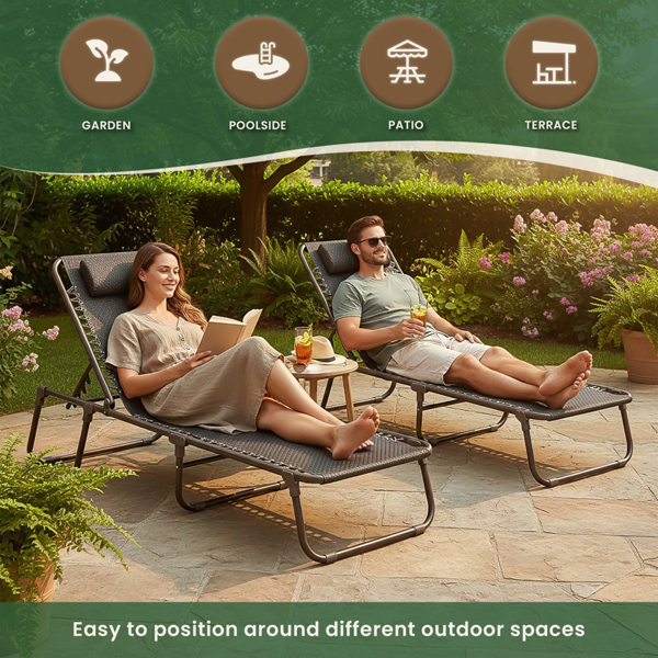 Luxury Padded Lay Flat Garden Sun Loungers Brown (Set of 2)