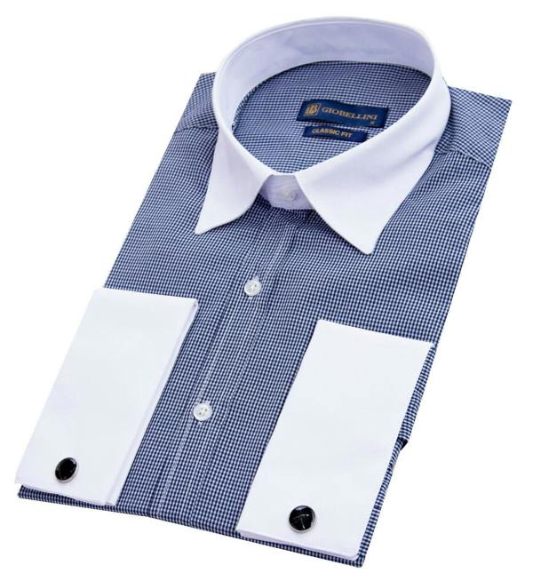 TruClothing Mens Club Collar Navy Blue Shirt 1920s Peaky Blinders With Bar Poplin Pin Smart