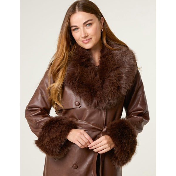 Blue Vanilla Faux Fur Cuff & Collar Coat