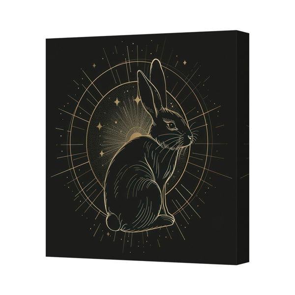 Benjamin Tate Design Rabbit Geometric Gold On Black Canvas Wall Art Print UK Handmade