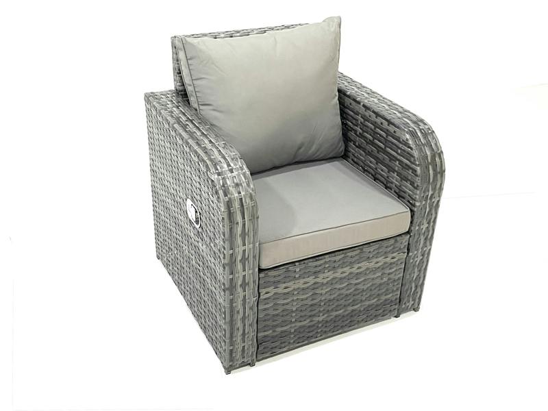 Fimous Outdoor Garden Set, Rattan Sofa Dining Table, Reclining Chair and 2 Small Footstools, Dark Grey Mixed