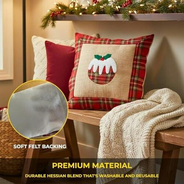 Shatchi 40x40cm 40x40cm Christmas Pudding Cushion Cover in Brown Hessian and Non-Woven Fabric