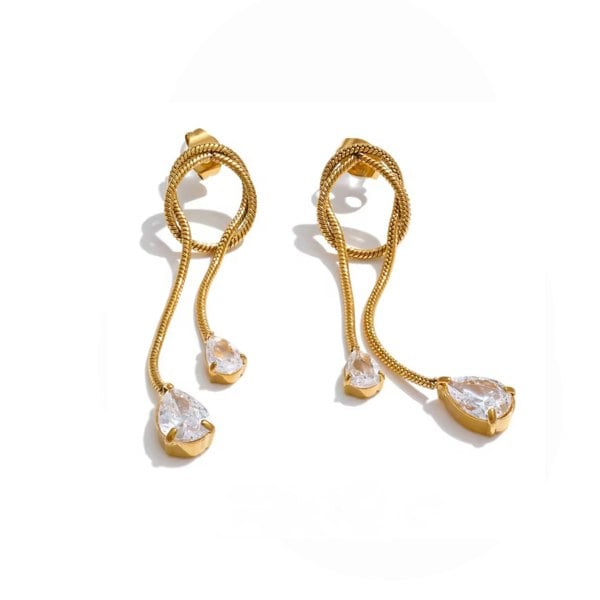 Luxe Tones Maia Luxe 18ct Gold Plated Snake Chain Drop Earrings with Teardrop Crystals