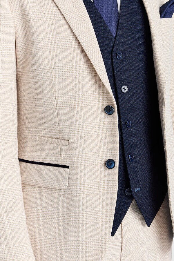 Paul Andrew Regent Cream Check Suit with Regent Navy Waistcoat