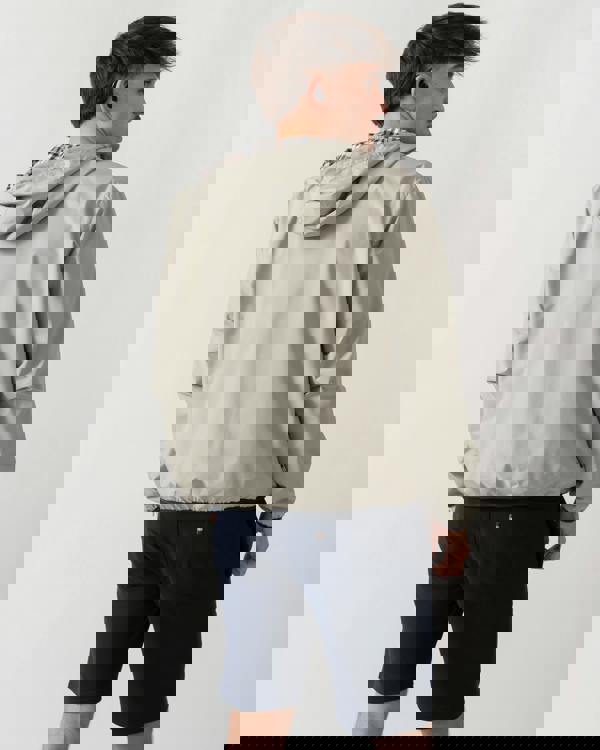 back shot of a model wearing an Aquascutum Mens RLG Badge Reversible Sailor Jacket in Salvia 34