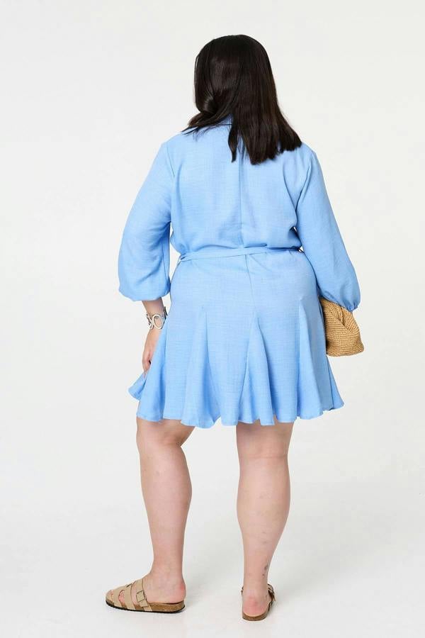 Light Blue | Curve Tie Waist Knee Length Shirt Dress