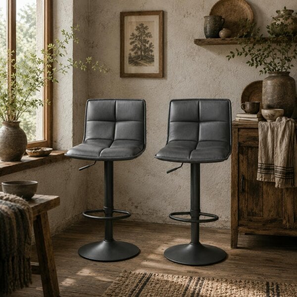 Wyld Haus Miha Set Of 2 Dark Grey Modern Faux Leather Bar Chairs