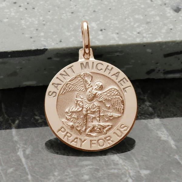 Christopher James of London 9ct Rose Gold Plated St Michael Medal With Optional Engraving and Chain