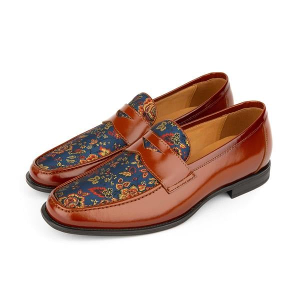 Embassy London Henry - Tan & Blue Flower - Men's Leather Loafer