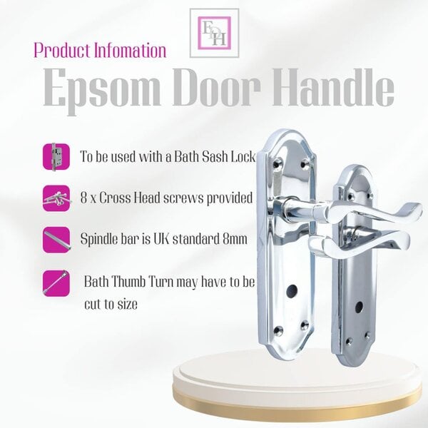 EDH Door Hardware Chrome Door Handles - Askworth Internal Door Handles with Bathroom Sash
