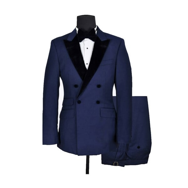 David WeJ Alfredo Dress Double Breasted Velvet Peak Lapel Tuxedo - Navy