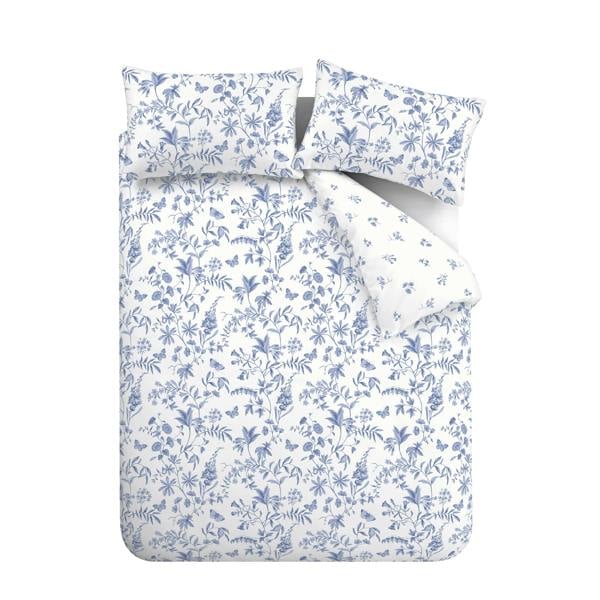 Bianca Thea Floral 200 Thread Count Cotton Reversible Duvet Cover Set Blue