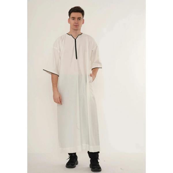 TT-006 - Men's Emirati Omani Half Sleeve Thobe - Cream - Thobez - 13