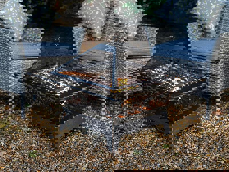 Bronze Fire Pit BBQ Combo 24" - Stars Design Outdoor Fire Bowl with Grill & Cover The Garden Furniture Shop