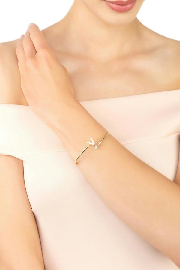 The bracelet worn by a model.